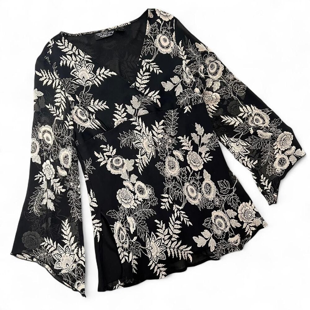 Y2K Whimsygoth Fairy Grunge Silk Bell Sleeve Babydoll Top D26